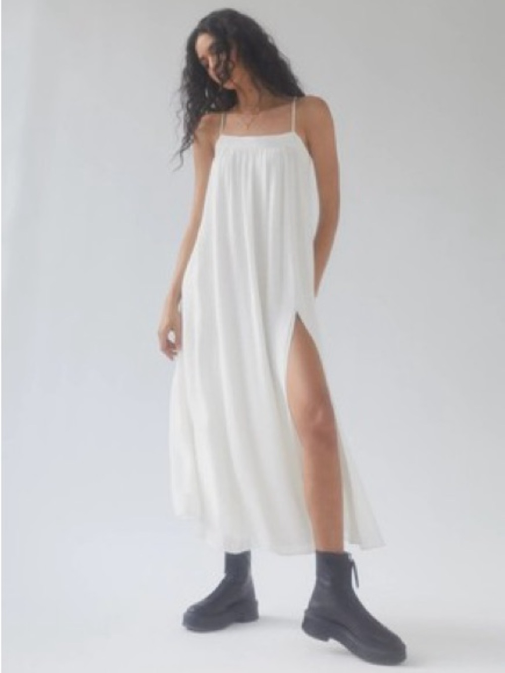 NWT Aritzia Wilfred Chant Thigh Slit Maxi Dress In Espace Women's Size Small - Picture 1 of 16